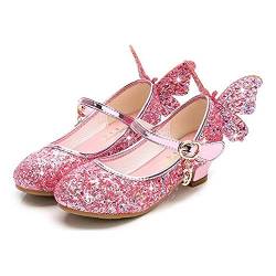 TangDao Mädchen Prinzessin Schuhe Glitzer Sandalen Prinzessin Party High Heels Schuhe Für Kinder Frühling Sommer Pailletten High Heels Schuhe mit Schleife. (Rosa, numeric_29) von TangDao