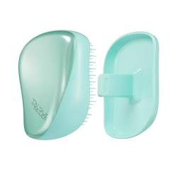 Tangle Teezer The Compact Styler Entwirrende Haarbürste, reisefreundlich mit Schutzhülle und zweistufigem Zahn-Design, perfekt für nasses, trockenes und fliegendes Haar, blaugrün, mattes Chrom von Tangle Teezer