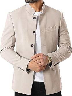 Herren Freizeitanzug Blazer Stehkragen Einreihige Businessjacken, beige, M von Tankaneo