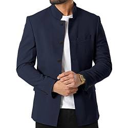 Herren Freizeitanzug Blazer Stehkragen Einreihige Businessjacken, navy, XL von Tankaneo