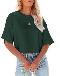 Tankaneo Damen Crop Tops Kurzarm T-Shirts Sommer Fitness Oversize Oberteile Crew Neck Bauchfrei Sportshirt von Tankaneo