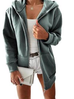 Tankaneo Damen Hoodie Jacke Oversize Plüsch Hoodie Lose Solide Zip Up Kapuzenpullover Sweatshirt Langarm Jacke mit Taschenreißverschluss Kapuzenjacke von Tankaneo