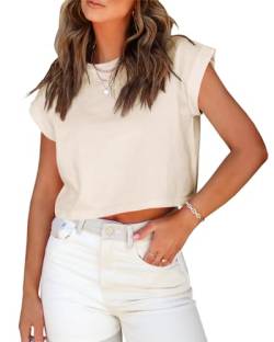 Tankaneo Damen Kurzarm Crop Tops Sommer T-Shirts Rolled Dolman Sleeve Casual Rundhalsausschnitt Solid Short Basic Tees von Tankaneo