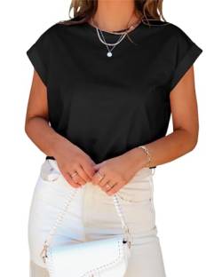 Tankaneo Damen Kurzarm Crop Tops Sommer T-Shirts Rolled Dolman Sleeve Casual Rundhalsausschnitt Solid Short Basic Tees von Tankaneo
