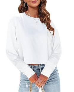 Tankaneo Damen Langarm Cropped T-Shirts Rundhals Casual Drop Schulter Crop Tops Solide Pullover Tees von Tankaneo