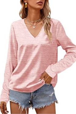 Tankaneo Damen Langarmshirts V-Ausschnitt Oberteile Pullover Loose Basic T-Shirt Bluse Top von Tankaneo