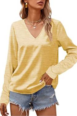 Tankaneo Damen Langarmshirts V-Ausschnitt Oberteile Pullover Loose Basic T-Shirt Bluse Top von Tankaneo