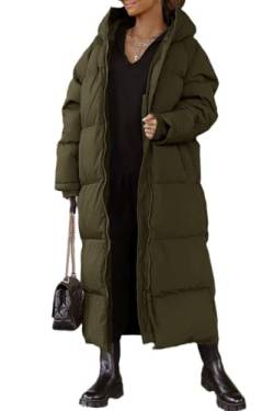 Tankaneo Damen Lange Wintermantel mit abzippbarer Kapuze Langarm Puffer Gesteppter Mantel Funktionsjacke in Daunenoptik Winter Oberbekleidung,Military Green,L von Tankaneo