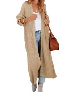 Tankaneo Damen Oversized Langarm Strickjacke Long Cardigan Pullover Split Open Front Drape Strick Duster Mantel von Tankaneo