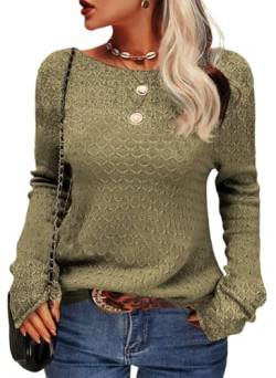 Tankaneo Damen Solide Langarm Pullover Rundhalsausschnitt Slim Knit Top Herbst Pullover von Tankaneo