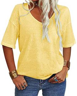 Tankaneo Damen V-Ausschnitt Kurzarm T-Shirt Casual Lose Basic Sommer Tops Halbarm Oversized Tunika Tee von Tankaneo