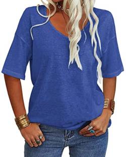 Tankaneo Damen V-Ausschnitt Kurzarm T-Shirt Casual Lose Basic Sommer Tops Halbarm Oversized Tunika Tee von Tankaneo