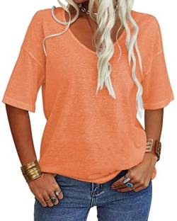 Tankaneo Damen V-Ausschnitt Kurzarm T-Shirt Casual Lose Basic Sommer Tops Halbarm Oversized Tunika Tee von Tankaneo