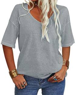 Tankaneo Damen V-Ausschnitt Kurzarm T-Shirt Casual Lose Basic Sommer Tops Halbarm Oversized Tunika Tee von Tankaneo