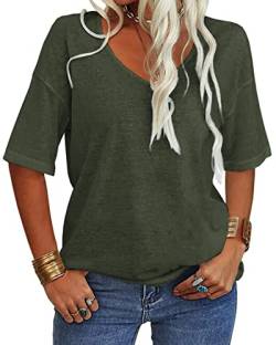 Tankaneo Damen V-Ausschnitt Kurzarm T-Shirt Casual Lose Basic Sommer Tops Halbarm Oversized Tunika Tee von Tankaneo