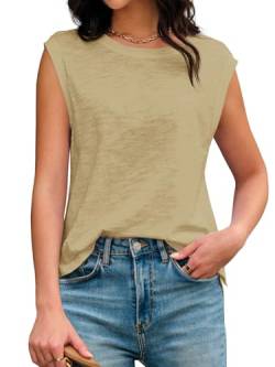 Tankaneo Lässiges Tanktop für Damen, Baumwolle, Muskel-T-Shirt, Sommer, ärmellos, Basic, Khaki, X-Groß von Tankaneo