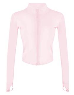 Tanming Damen Full Zip Seamless Workout Jacke Laufen Yoga Slim Fit Trainingsjacke, Pink, XS von Tanming