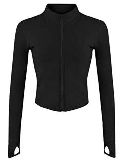 Tanming Damen Full Zip Seamless Workout Jacke Laufen Yoga Slim Fit Trainingsjacke, Schwarz, M von Tanming