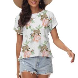 Damen T-Shirt Lochstickerei Bügelfrei Rundhalsausschnitt Oberteile Sommer Frühling Modische Kleidung 2024 Lässige Kurzarmbluse Blume 3XL von Tanmolo