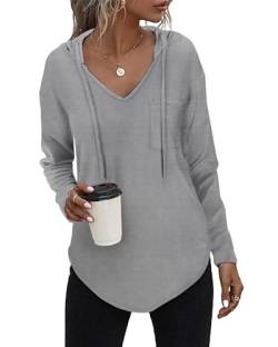 Kapuzenpullover Damen Leichter Pullover Hoodie Sweatshirs mit Taschen für den Herbst Grau, L von Tanmolo