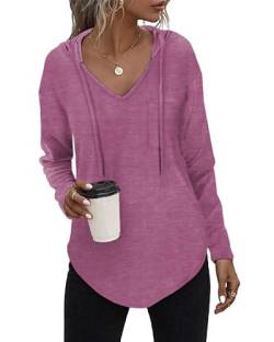 Kapuzenpullover Damen Leichter Pullover Hoodie Sweatshirs mit Taschen für den Herbst Hellviolett, XL von Tanmolo