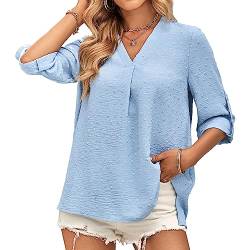 Tanmolo Bluse Damen 3/4 Ärmel mit V-Ausschnitt Elegant Oberteile Casual Swiss Dot Tops Tunika Hellblau, M von Tanmolo