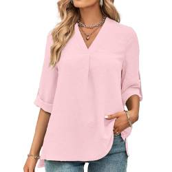 Tanmolo Bluse Damen 3/4 Ärmel mit V-Ausschnitt Elegant Oberteile Casual Swiss Dot Tops Tunika Hellrosa, S von Tanmolo