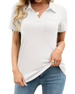 Tanmolo Damen Bluse Elegant V-Ausschnitt Polo T-Shirt Kurzarm Poloshirt Freizeitshirt Damen-Oberteile Weiß, L von Tanmolo