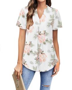 Tanmolo Damen Bluse Kurzarm Bügelfrei Elegant Tunika Casual V-Ausschnitt Locker Oberteile Blumen L von Tanmolo