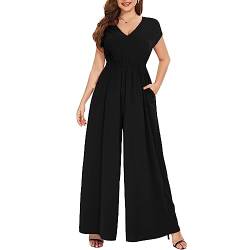 Tanmolo Damen Jumpsuit Elegant Sommer Ärmellos V-Ausschnitt Overall Weites Bein Romper Mit Taschen (Schwarz, 4XL) von Tanmolo