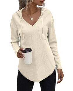 Tanmolo Kapuzenpullover Damen Baumwolle Hoodie Pullover Sweatshirt Langarm Tops Casual Oberteile Creme, XL von Tanmolo