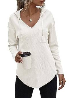 Tanmolo Kapuzenpullover Damen Baumwolle Hoodie Pullover Sweatshirt Langarm Tops Casual Oberteile Weiß, XL von Tanmolo