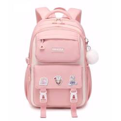 Tanou Schulrucksack Mädchen Rucksack Schule Teenager, 22 Liter Atmungsaktiv Schultasche für Mädchen der 3. bis 7. Klasse, Wasserabweisender Nylon Schulranzen Kinder, Rosa von Tanou