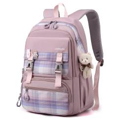 Tanou Schulrucksack Mädchen Teenager Schultasche Kinder, Große Kapazität Mädchen Rucksack der 3. bis 7. Klasse, Wasserabweisender Nylon Schulranzen für Schule Reisen Lässige, Lila von Tanou