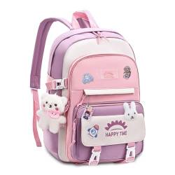 Tanou Schultasche Mädchen Rucksack Schule Teenager, 20 Liter Schulrucksack für Mädchen der 3. bis 7. Klasse, Leichter Wasserabweisender Nylon Kinder Schulranzen, Rosa von Tanou