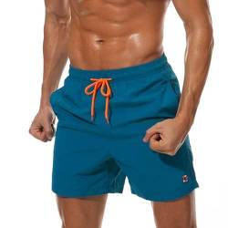 Tansozer Badehose Herren Badeshorts Herren Shorts Kurze Hosen Herren Schnelltrocknend Schwimmhose Männer Boardshorts mit Kordel Pfauenblau 2XL von Tansozer