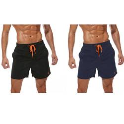 Tansozer Badeshorts Herren Badehose Shorts Kurze Hosen Herren Schnelltrocknend Schwimmhose Männer Boardshorts mit Kordel Schwarz and Dunkelblau L von Tansozer