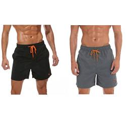 Tansozer Badeshorts Herren Badehose Shorts Kurze Hosen Herren Schnelltrocknend Schwimmhose Männer Boardshorts mit Kordel Schwarz and Grau S von Tansozer