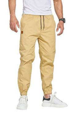 Tansozer Herren Hose Freizeithose Herren Chino Cargo Hose Jogginghose Herren Baumwolle Sporthose Casual Elastische Taille mit Kordelzug Sweatpants Herren mit Taschen Khaki 2XL von Tansozer