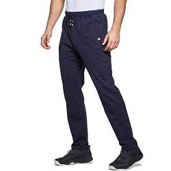 Tansozer Jogginghose Herren Baumwolle Sporthose Lang Ohne Bündchen mit reißverschluss Taschen Blau L von Tansozer