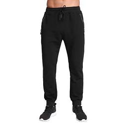 Tansozer Jogginghose Herren Baumwolle Trainingshose Herren Sporthose Herren Lang Hosen Männer Reissverschluss Taschen Schwarz XXL von Tansozer