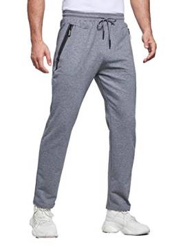 Tansozer Jogginghose Herren Baumwolle Trainingshose Männer Sporthose Herren Lang Fitness Hosen Herren Reissverschluss Taschen Ohne Bündchen Grau 3XL von Tansozer