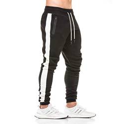 Tansozer Jogginghose Herren Baumwolle Trainingshose Männer Sporthose Herren Lang Slim Fit Jogginghosen Gym Fitness Hose Herren Reissverschluss Taschen Jungen Schwarz M von Tansozer