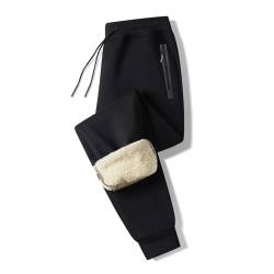 Tansozer Jogginghose Herren Baumwolle Winter Fleece Herren Hose Sporthose Herren Lang mit Reißverschluss Taschen Schwarz XL von Tansozer