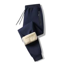 Tansozer Jogginghose Herren Baumwolle Winter Fleece Herren Hosen Sweatpants Herren Lang mit Reißverschluss Taschen Blau 2XL von Tansozer