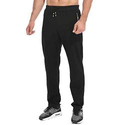 Tansozer Jogginghose Herren Ohne Bündchen mit reißverschluss Taschen Freizeit Baumwolle(Black XL) von Tansozer