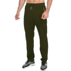 Tansozer Jogginghose Herren Ohne Bündchen mit reißverschluss Taschen Freizeit Baumwolle(Grün XL) von Tansozer