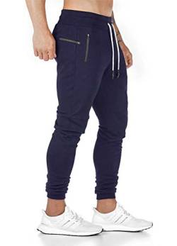 Tansozer Jogginghose Herren Trainingshose Herren Hose Slim Fit Sporthose Herren Lang Baumwolle Sweatpants Herren Trackpants Herren mit Reißverschlusstaschen Blau L von Tansozer