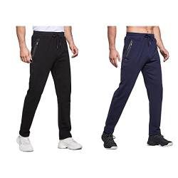 Tansozer Jogginghose Herren Trainingshose Männer Sporthose Herren Lang Baumwolle Fitness Hosen Herren Reissverschluss Taschen Ohne Bündchen 2er Pack Schwarz and Blau 3XL von Tansozer