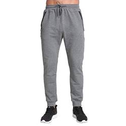 Tansozer Jogginghose Herren mit Reißverschluss Trainingshose Herren Baumwolle Sporthose Herren Lang Sweat Fitness Hosen Männer Grau XL von Tansozer